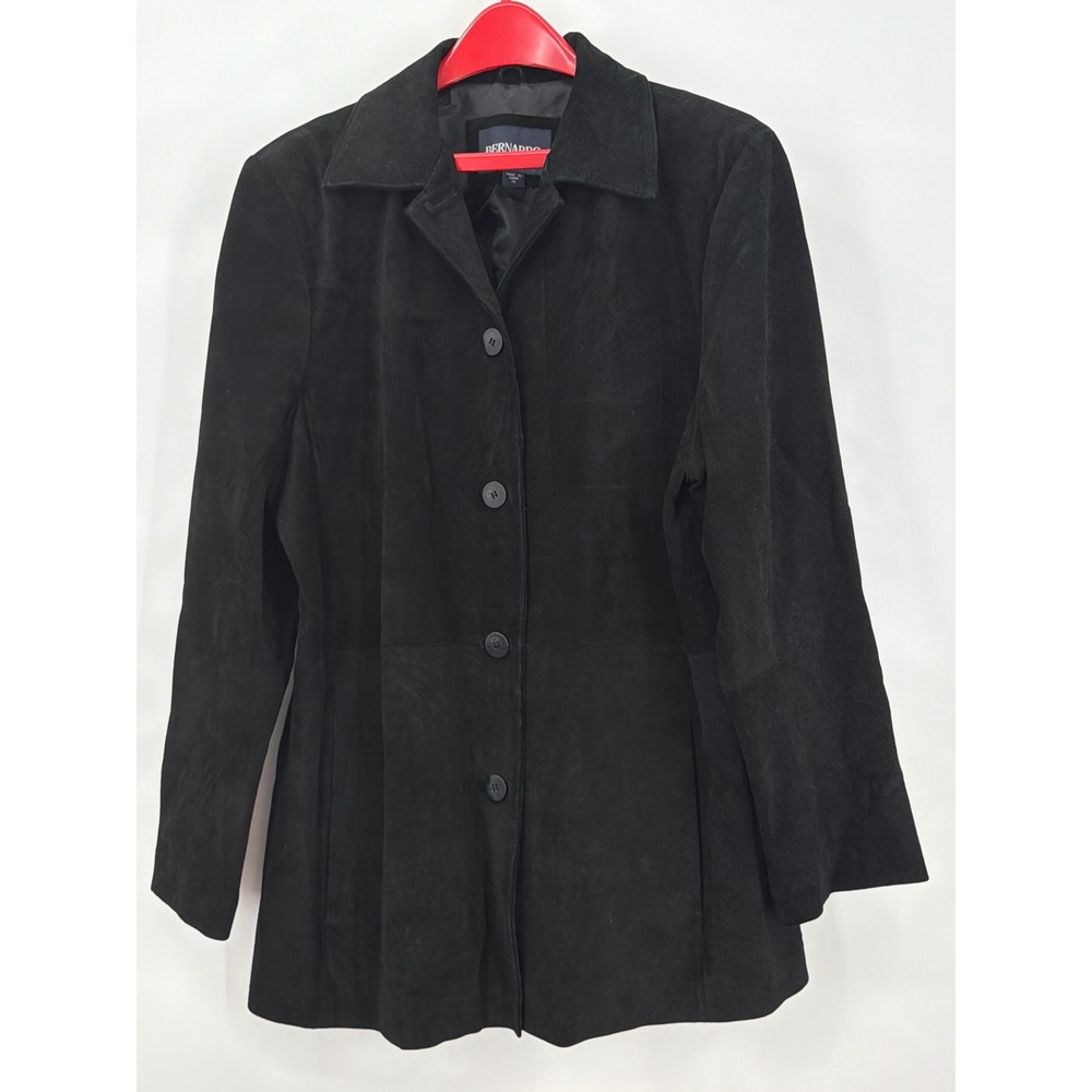 Vintage Bernardo Womens Black Leather Suede Button Front Jacket Car Coat XL
